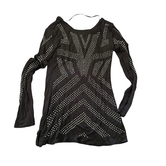 Rock & Republic Black Studded Long Sleeve Top - Picture 1 of 4